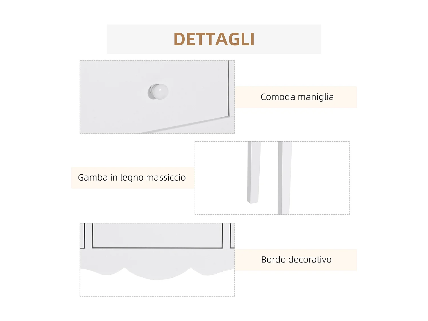 Tavolo consolle moderno con 3 cassetti in mdf 100x32x85 cm bianco
