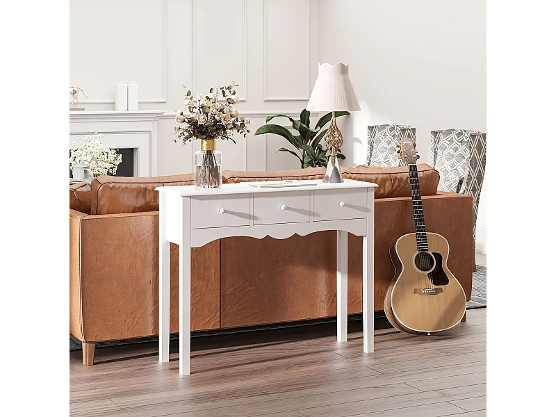 Tavolo consolle moderno con 3 cassetti in mdf 100x32x85 cm bianco