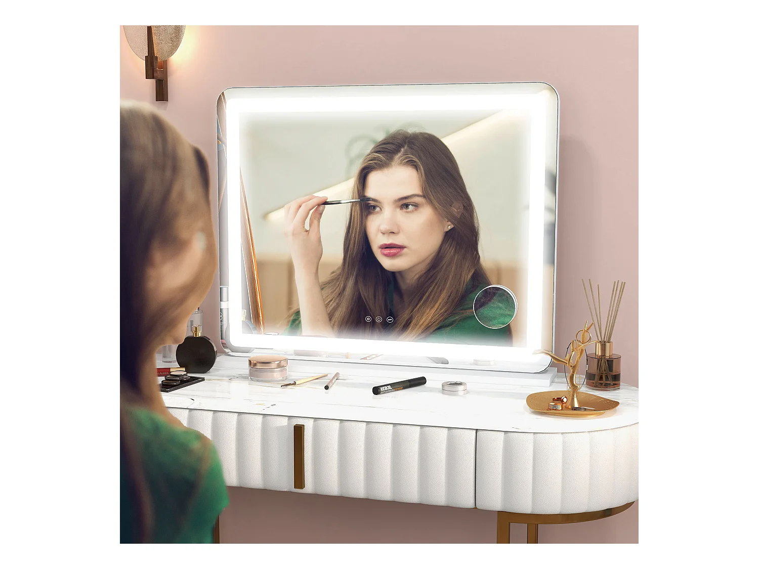 Specchio trucco con luci regolabili ingranditore 10x e presa usb