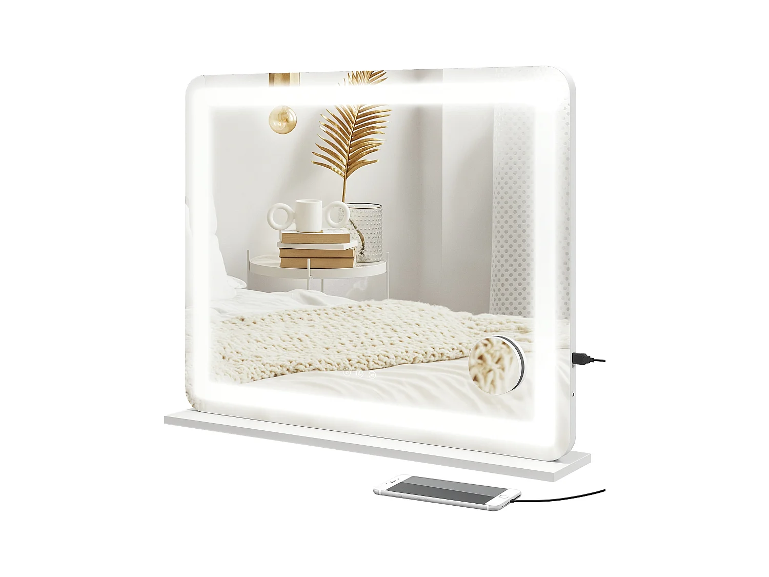 Specchio trucco con luci regolabili ingranditore 10x e presa usb