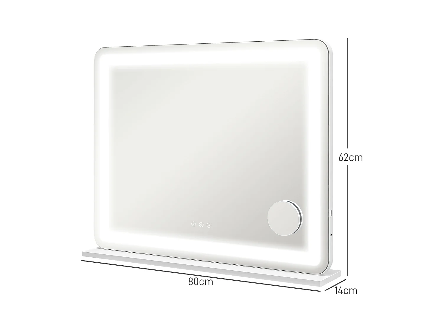 Specchio trucco con luci regolabili ingranditore 10x e presa usb