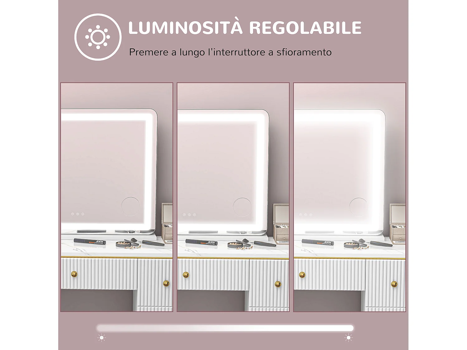 Specchio trucco con luci regolabili ingranditore 10x e presa usb