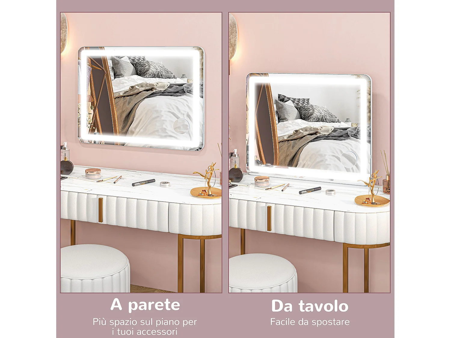 Specchio trucco con luci regolabili ingranditore 10x e presa usb