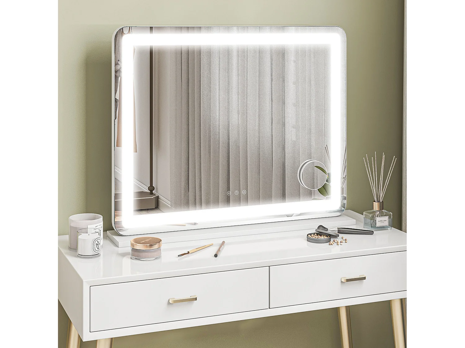 Specchio trucco con luci regolabili ingranditore 10x e presa usb