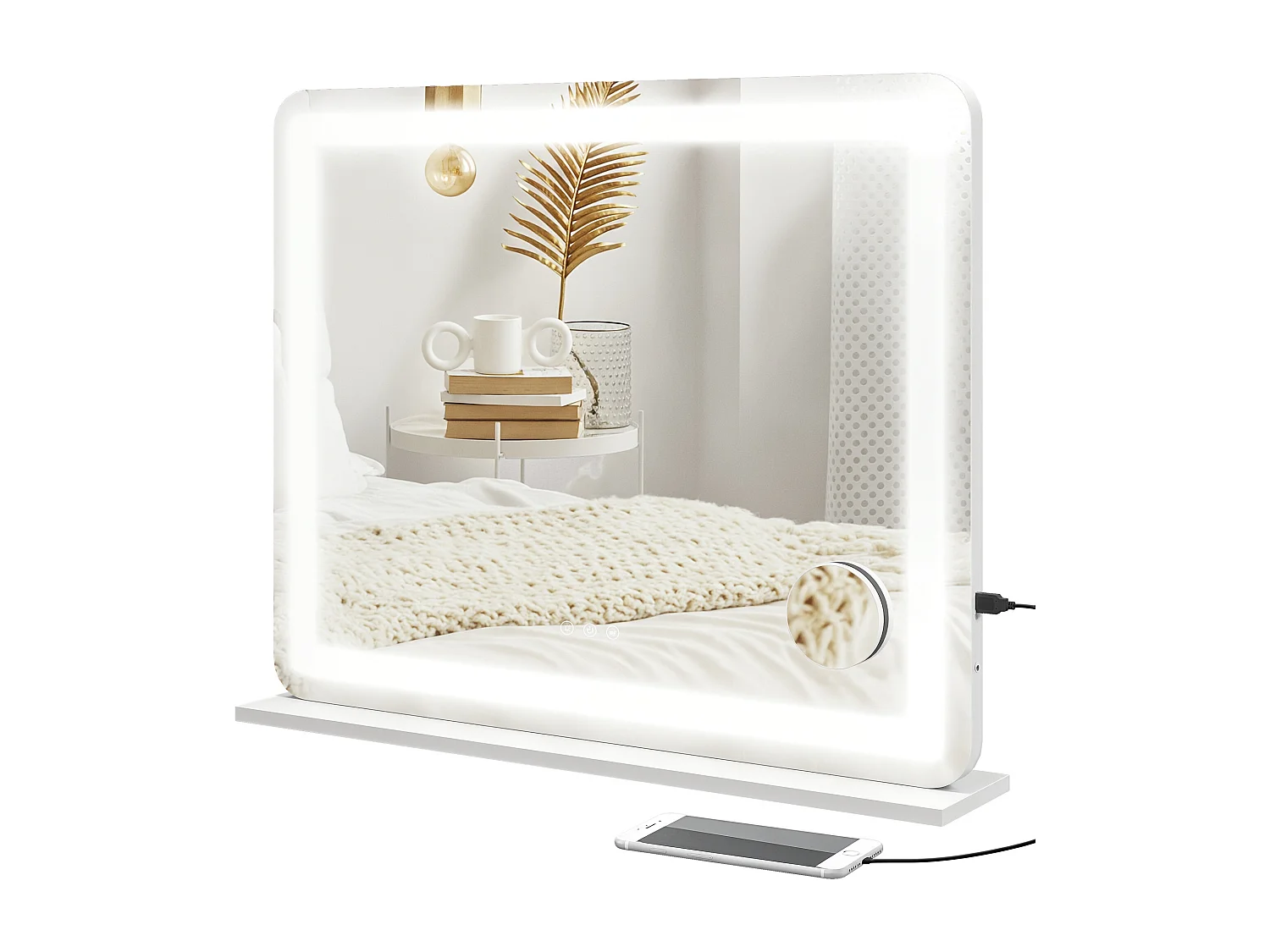 Specchio trucco con luci regolabili ingranditore 10x e presa usb