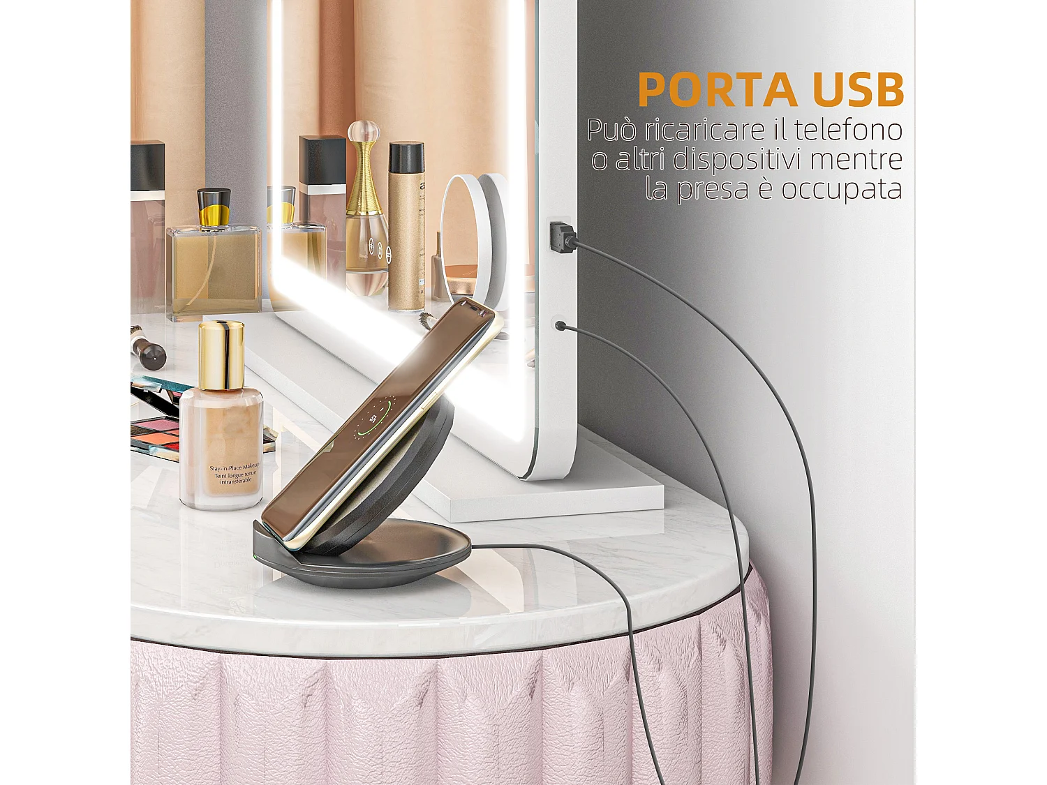 Specchio trucco con luci regolabili ingranditore 10x e presa usb