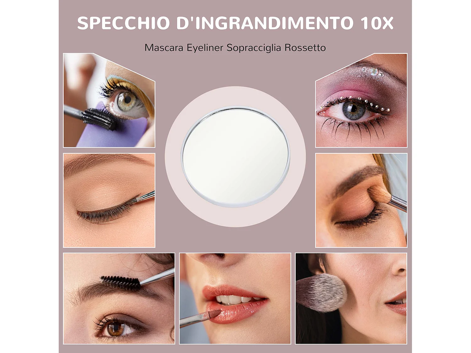 Specchio trucco con luci regolabili ingranditore 10x e presa usb