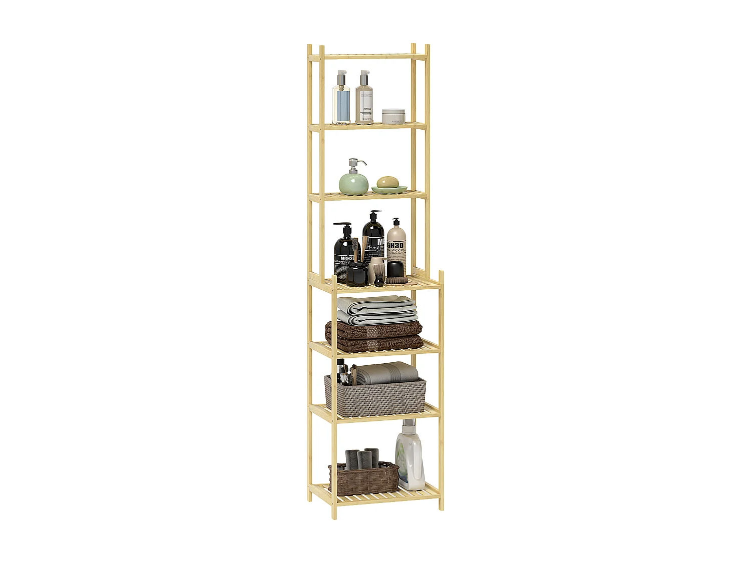 Mobile scaffale bagno a 7 ripiani in bambù 44x33x180 cm color legno