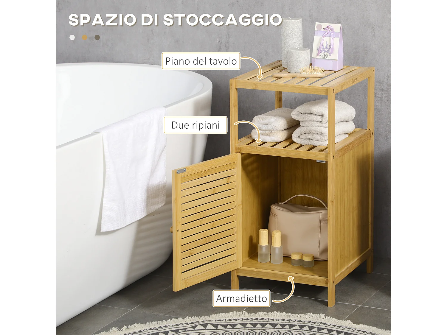 Mobile bagno a doghe con armadietto a un'anta in bambù