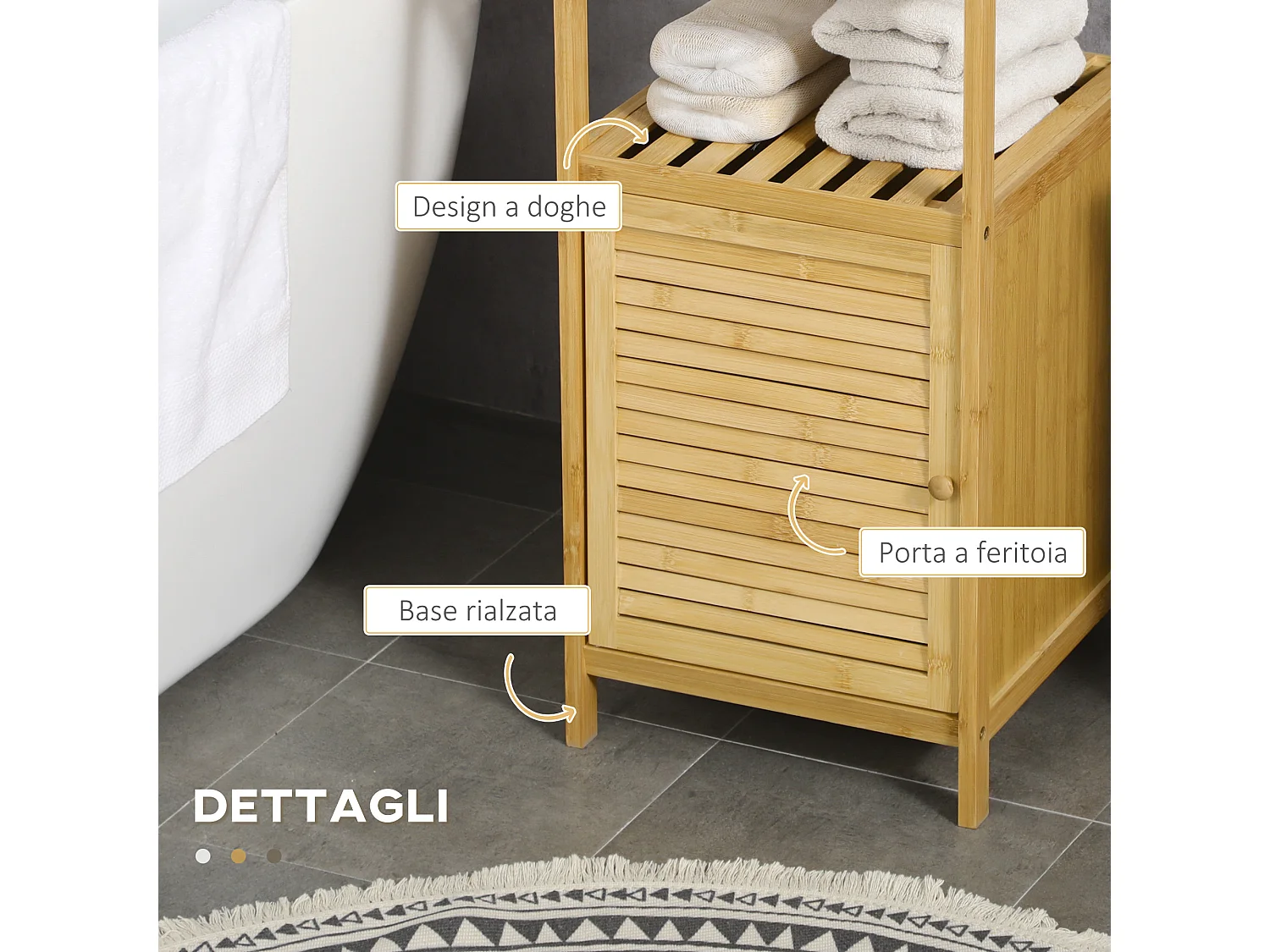 Mobile bagno a doghe con armadietto a un'anta in bambù