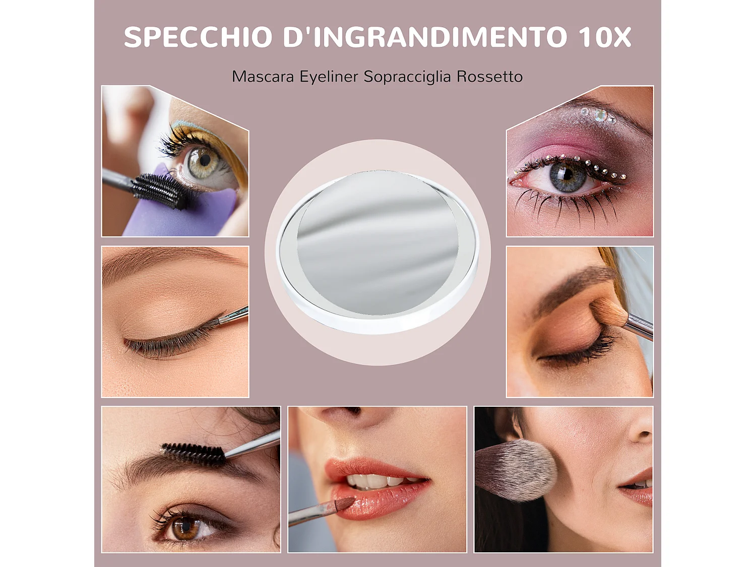 Specchio trucco con luci regolabili presa usb e ingranditore 10x