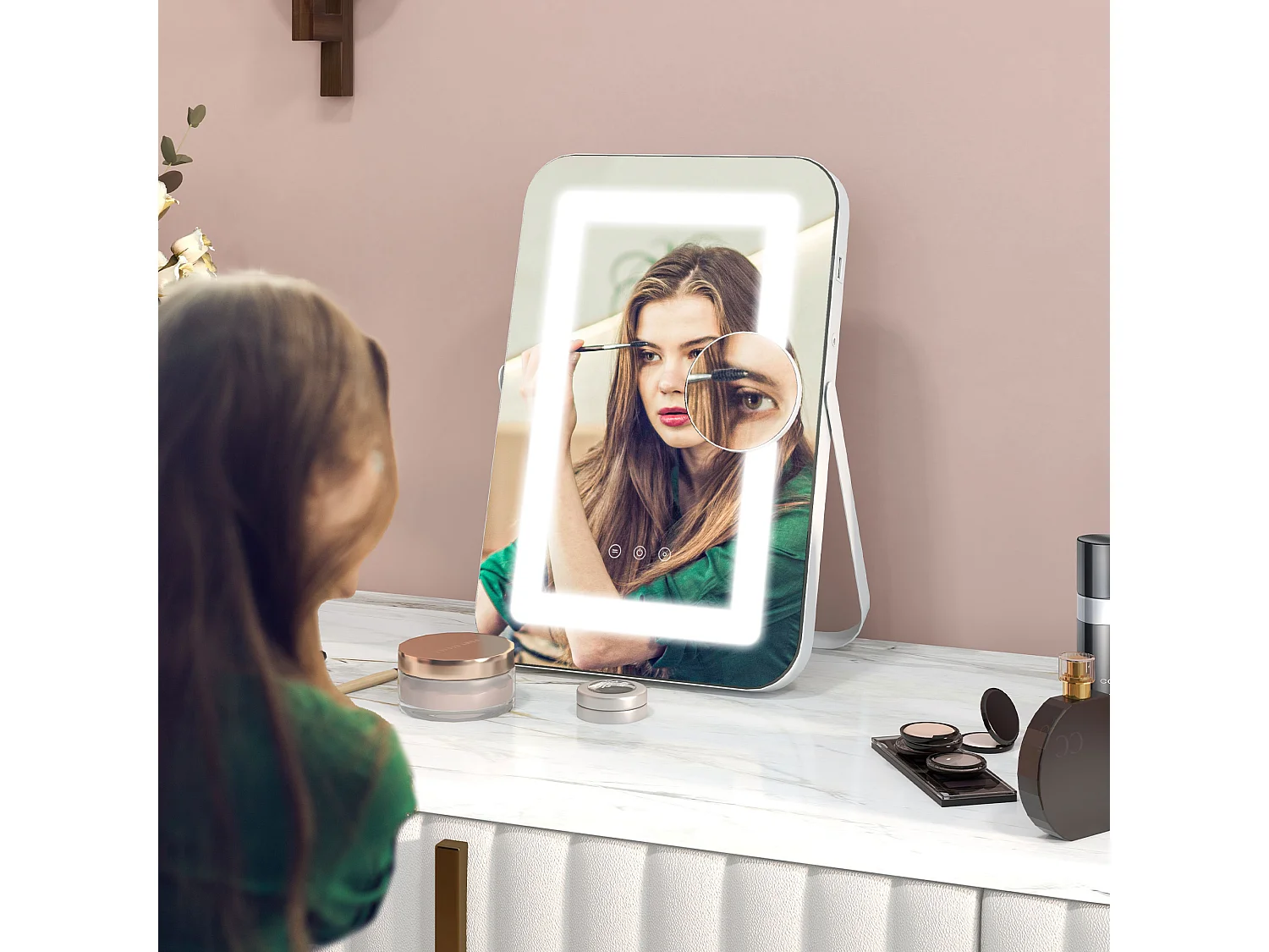 Specchio trucco con luci regolabili presa usb e ingranditore 10x