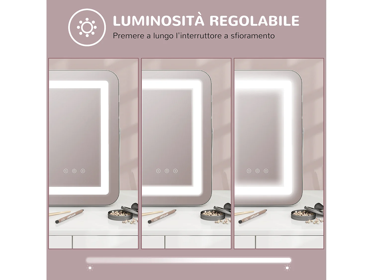 Specchio trucco con luci regolabili presa usb e ingranditore 10x