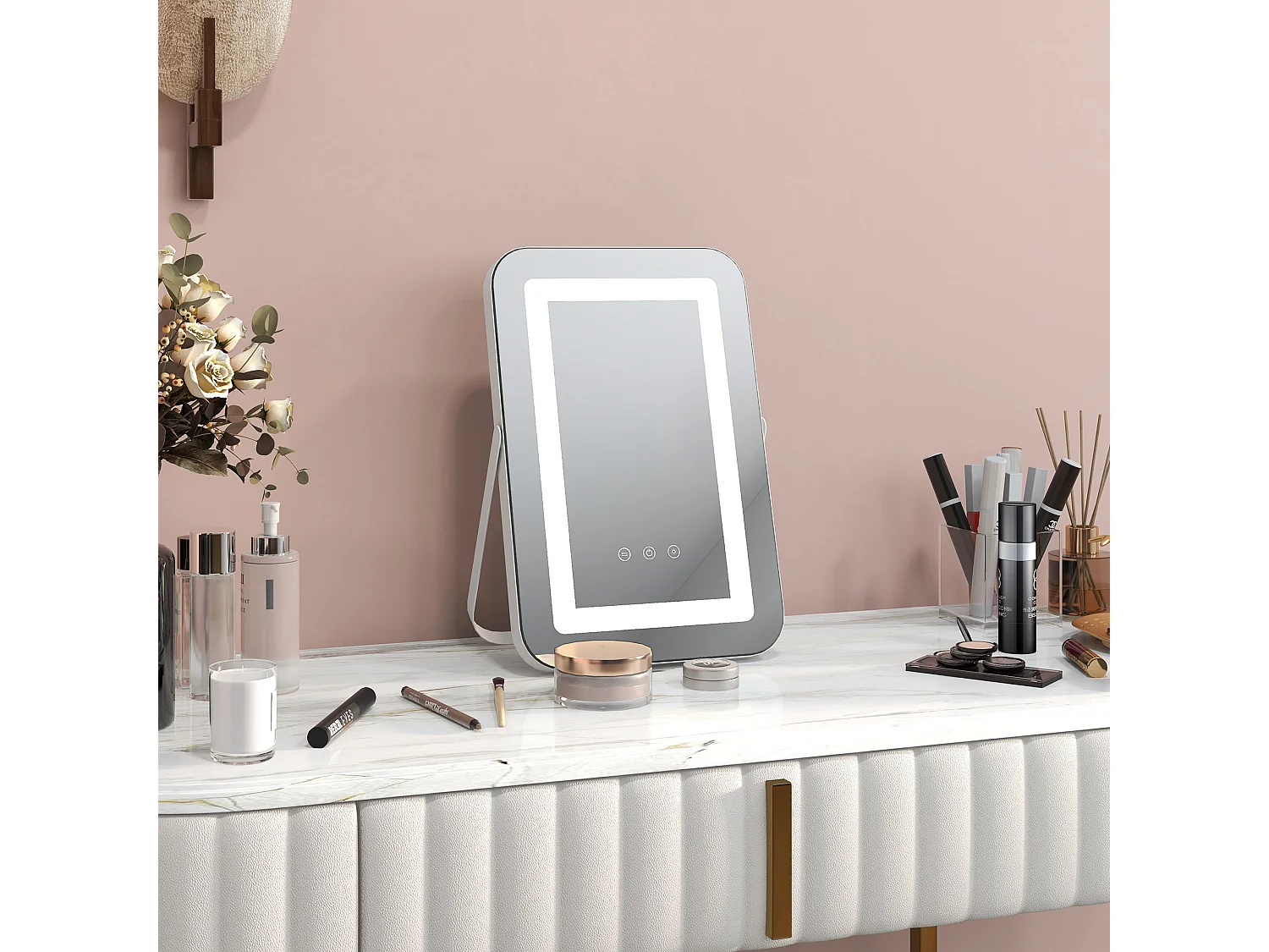 Specchio trucco con luci regolabili presa usb e ingranditore 10x