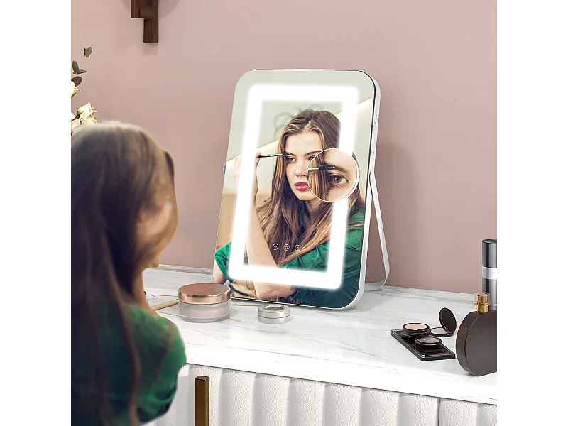 Specchio trucco con luci regolabili presa usb e ingranditore 10x