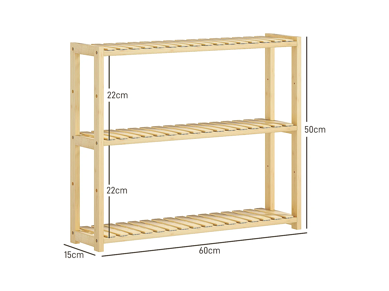 Scaffale per il bagno a 3 ripiani regolabili in bambù color legno
