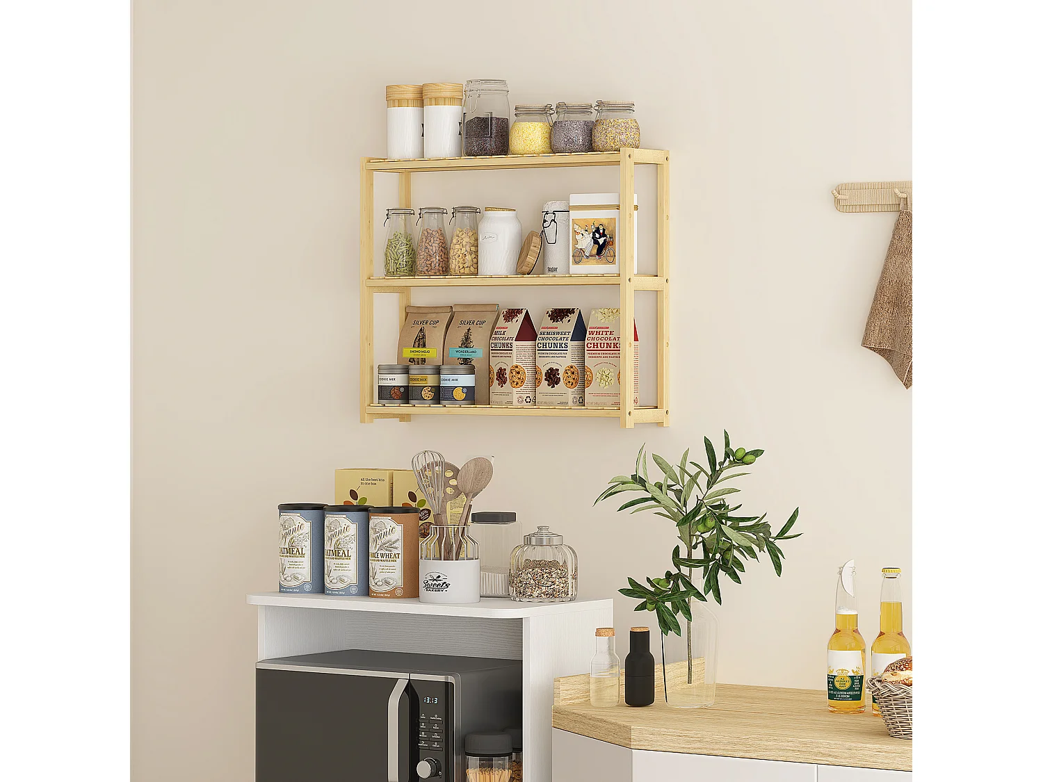 Scaffale per il bagno a 3 ripiani regolabili in bambù color legno