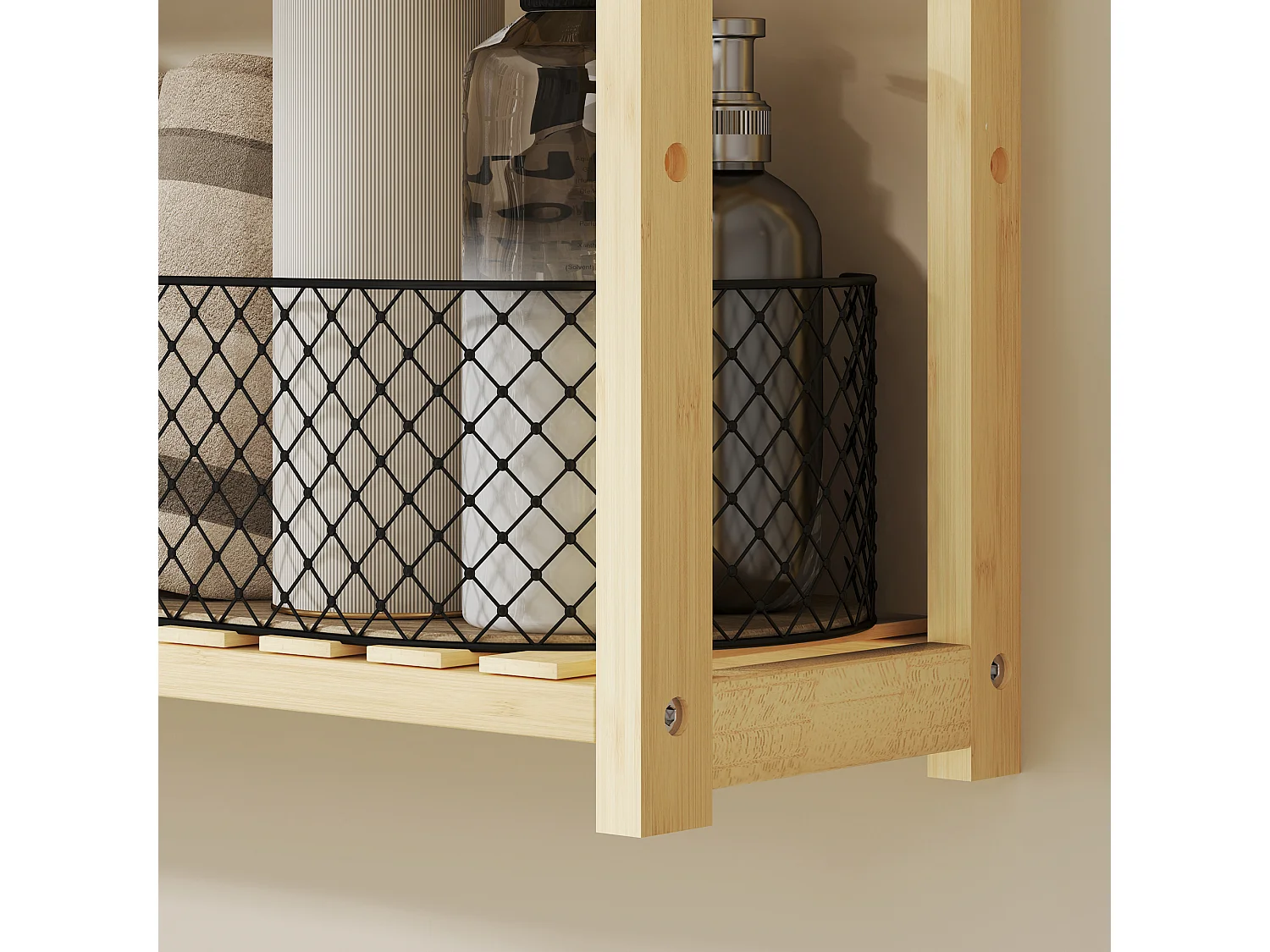 Scaffale per il bagno a 3 ripiani regolabili in bambù color legno