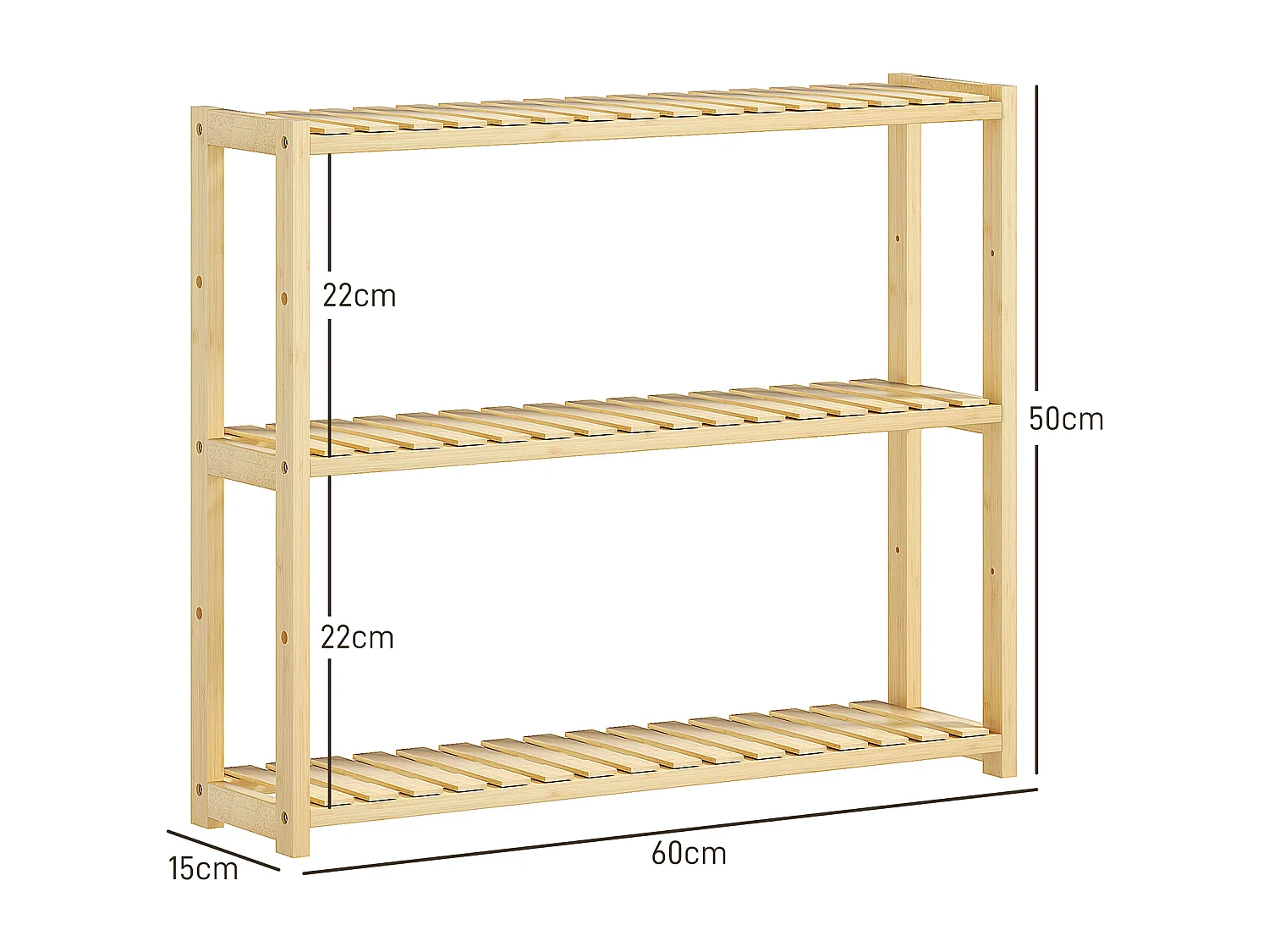 Scaffale per il bagno a 3 ripiani regolabili in bambù color legno