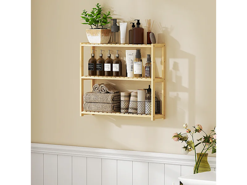 Scaffale per il bagno a 3 ripiani regolabili in bambù color legno