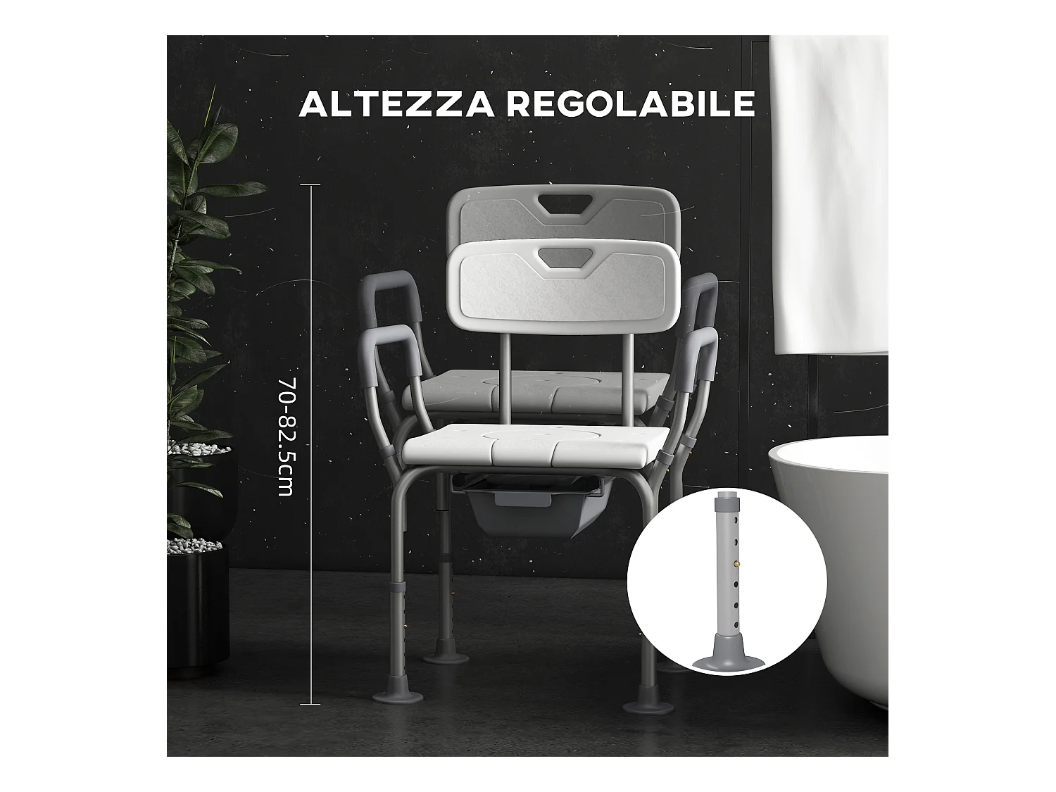 Sedia da doccia 3 in 1 con altezza regolabile bianco