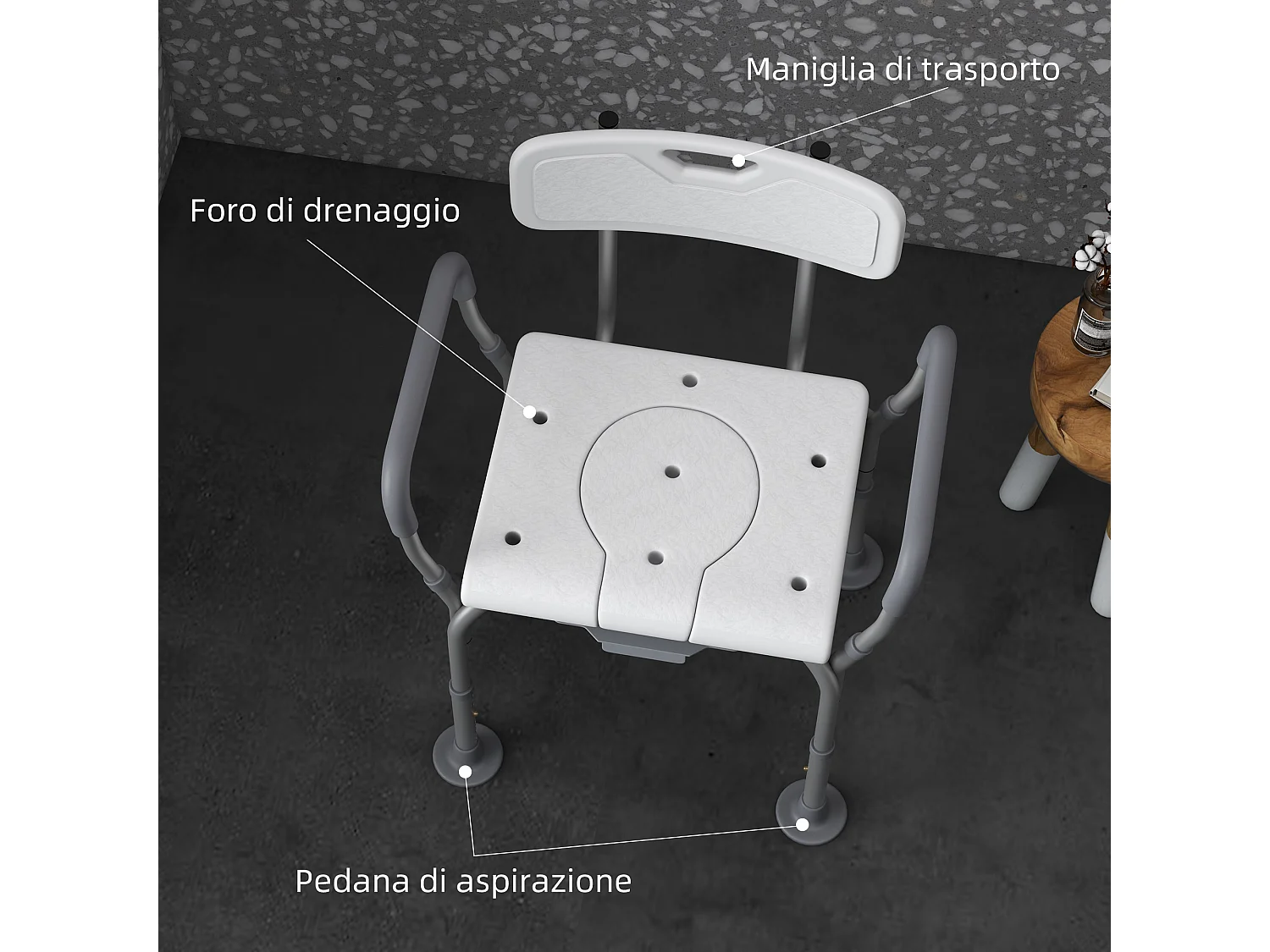 Sedia da doccia 3 in 1 con altezza regolabile bianco