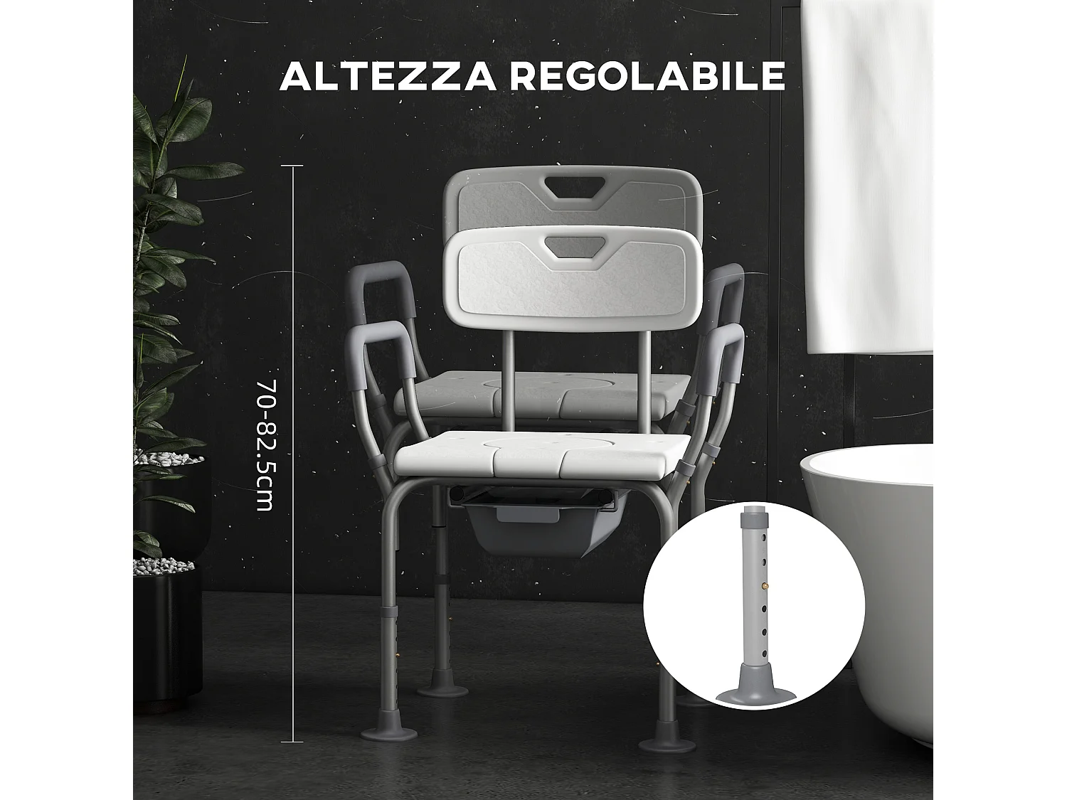 Sedia da doccia 3 in 1 con altezza regolabile bianco