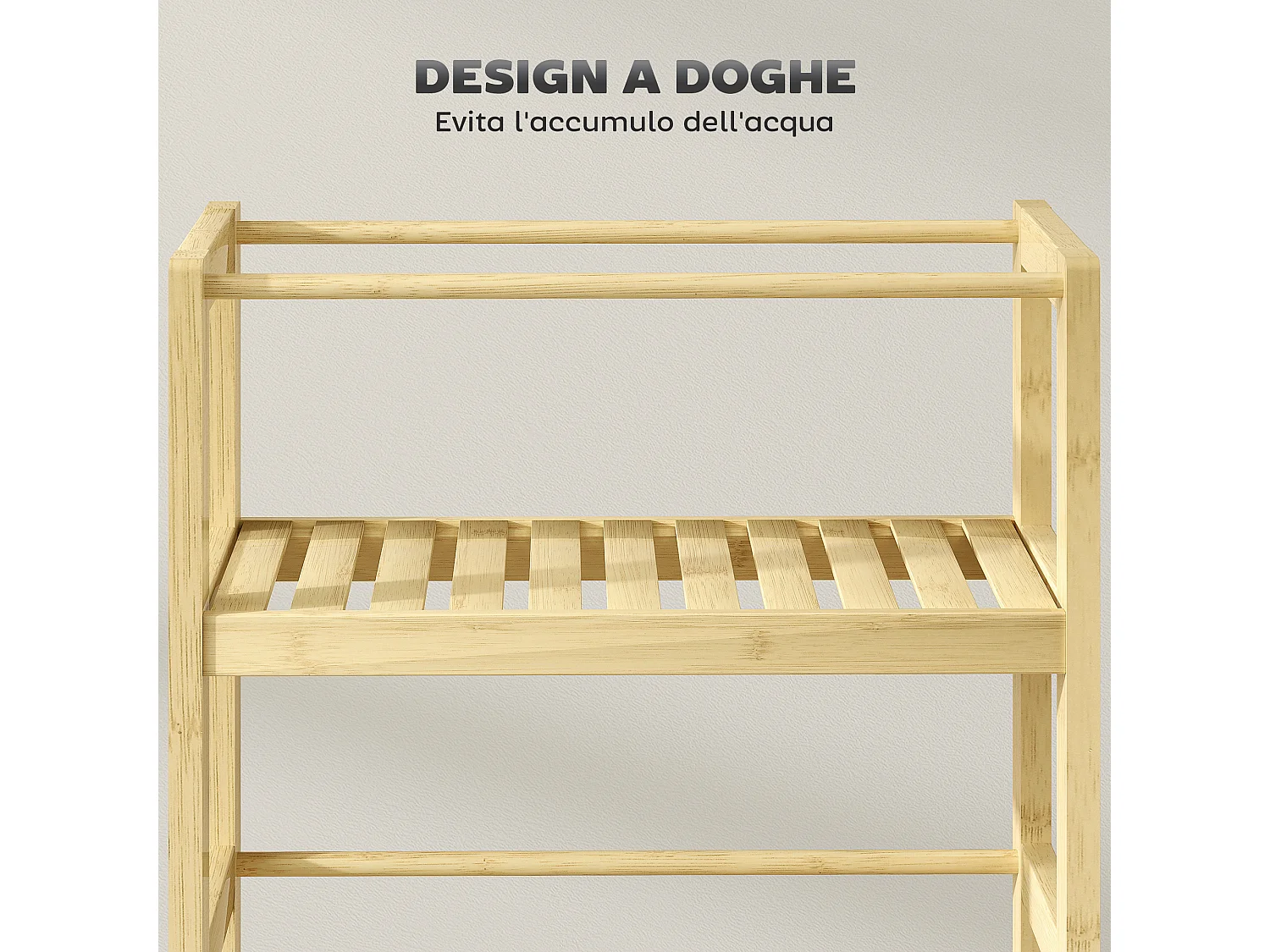 Scaffale bagno a 3 livelli a doghe con ruote in legno di bambù