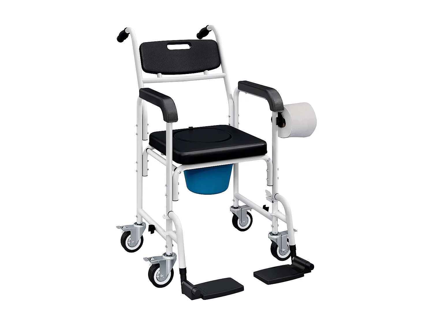 Sedia a rotelle wc impermeabile con poggiapiedi ribaltabili nera