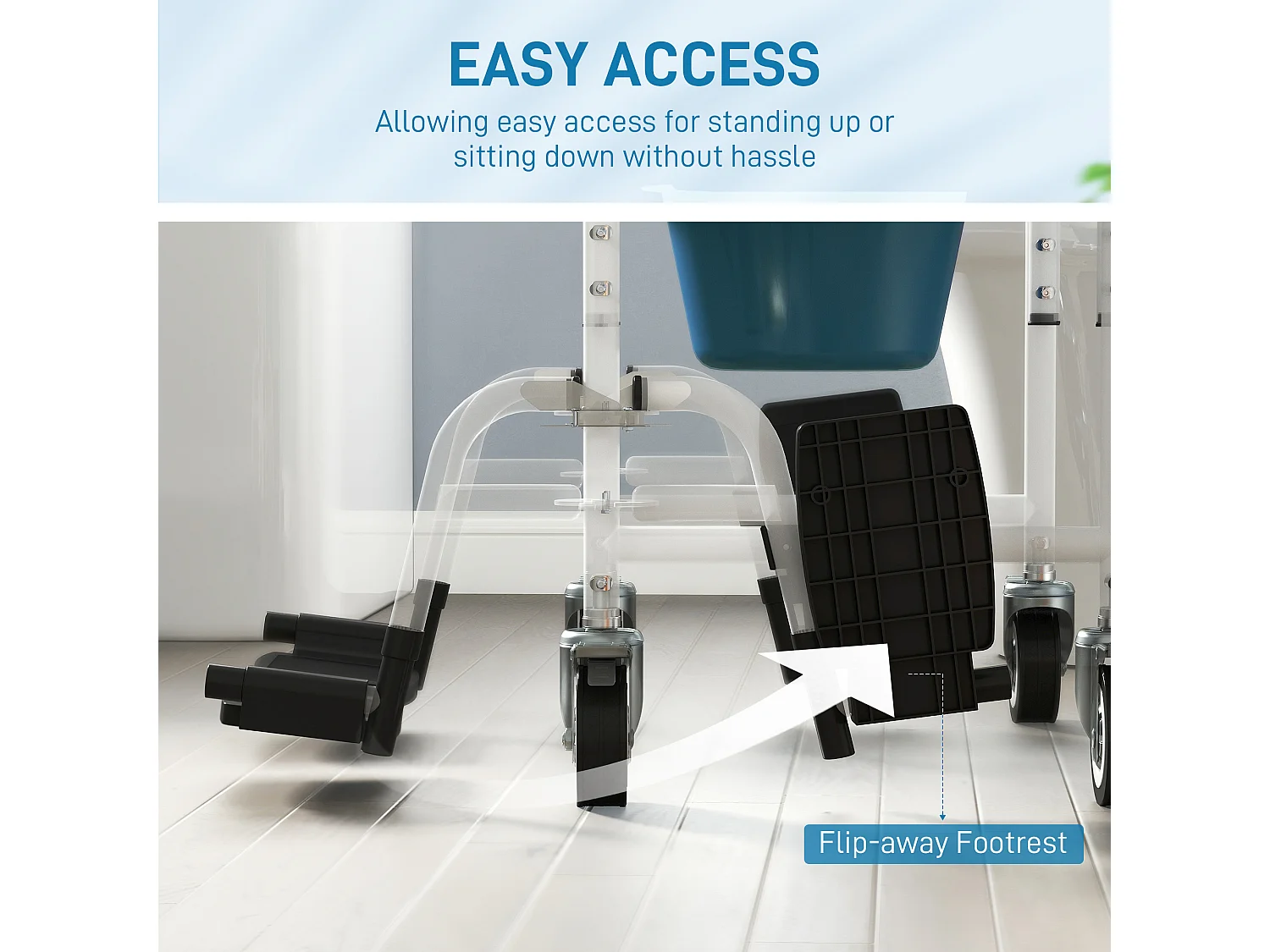 Sedia a rotelle wc impermeabile con poggiapiedi ribaltabili nera