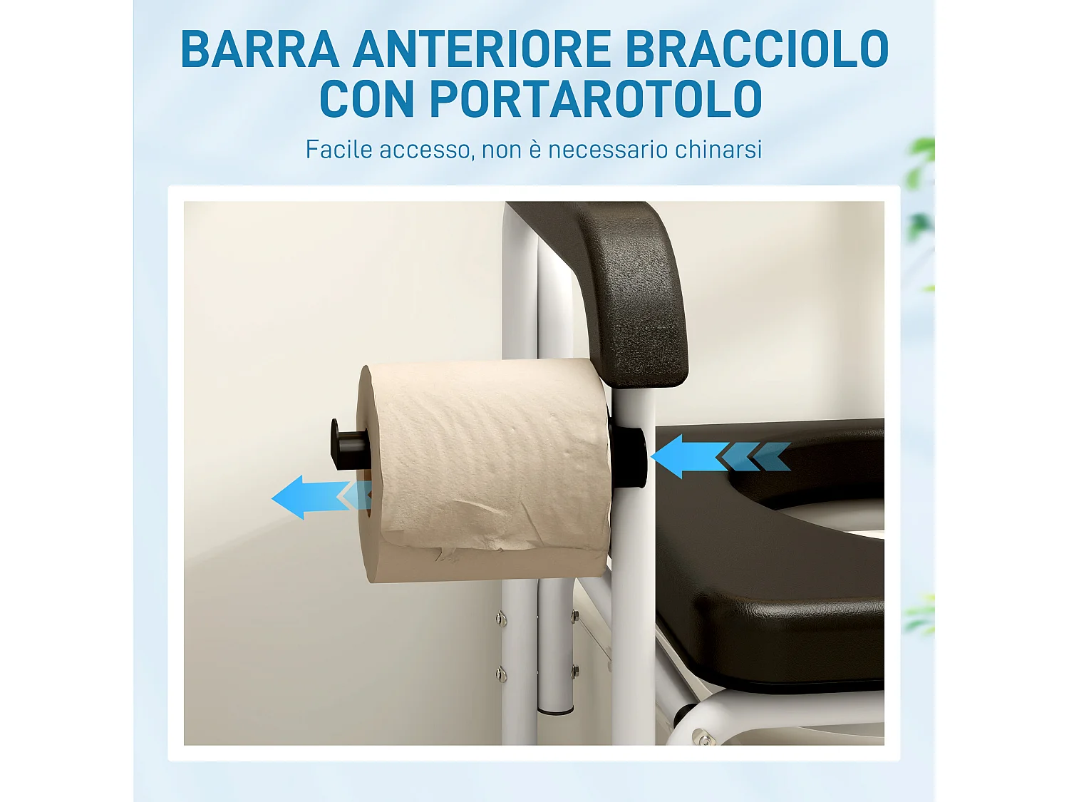 Sedia a rotelle wc impermeabile con poggiapiedi ribaltabili nera