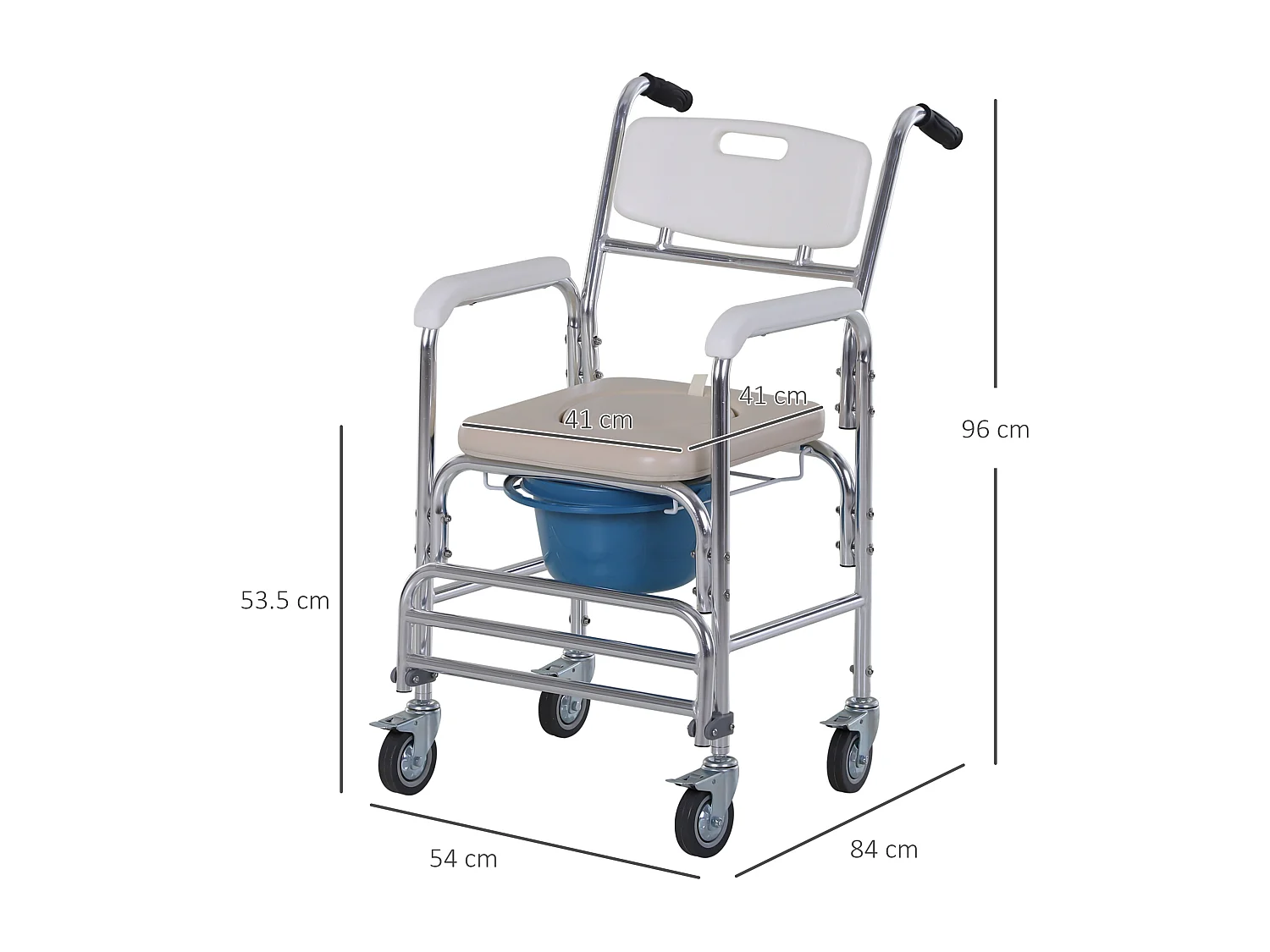 Sedia a rotelle impermeabile con wc  vaso rimovibile per anziani/disabili