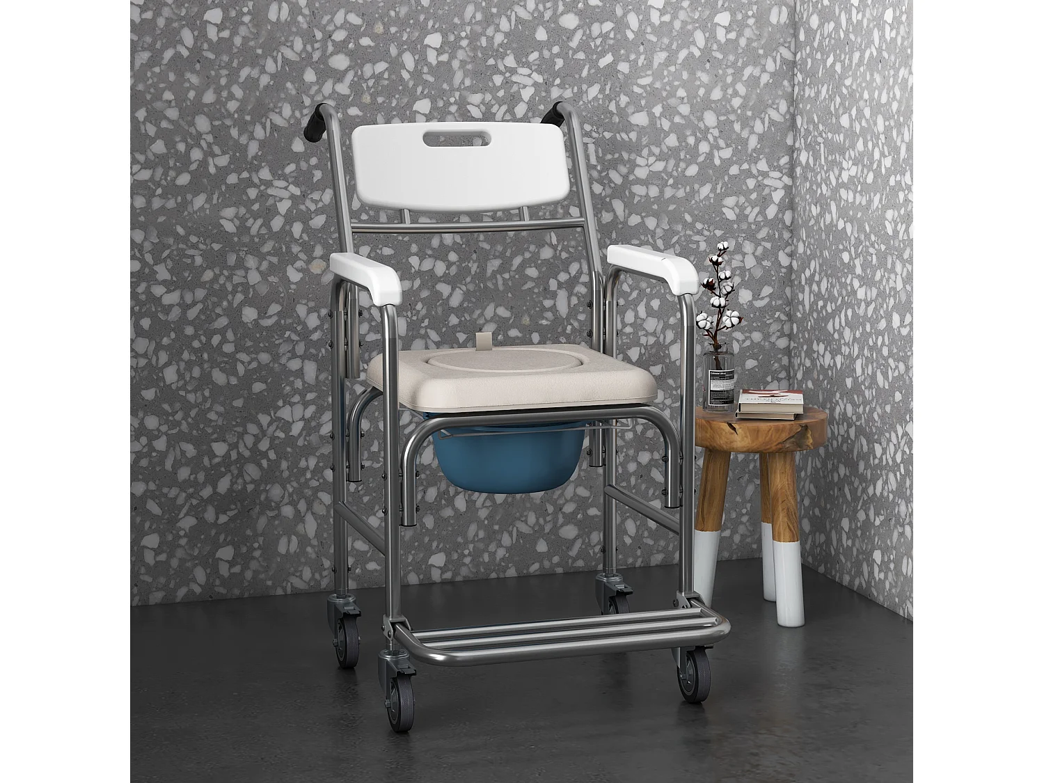 Sedia a rotelle impermeabile con wc  vaso rimovibile per anziani/disabili