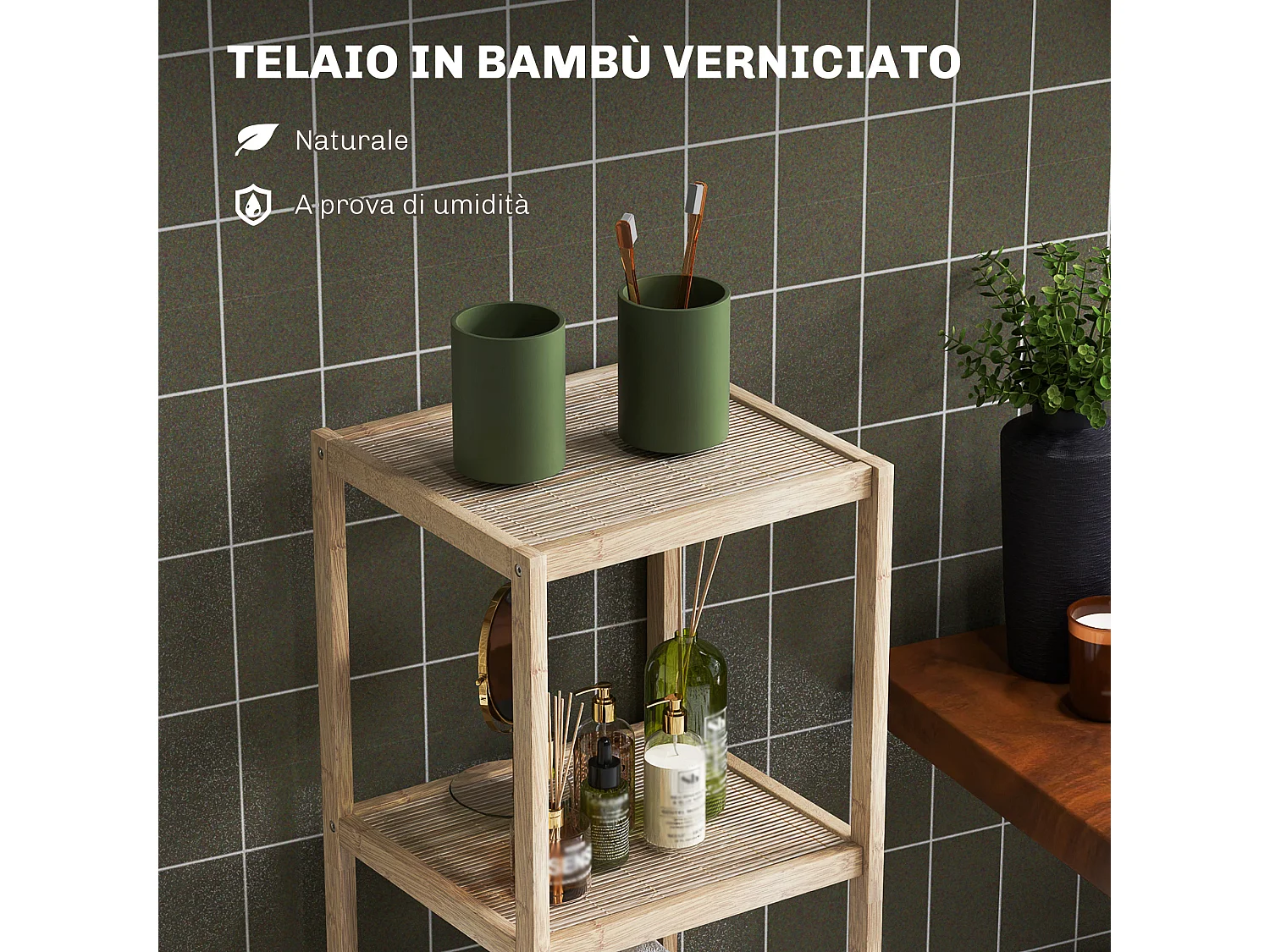 Mobile bagno moderno a 4 livelli in bambù 33x31x110 cm color legno