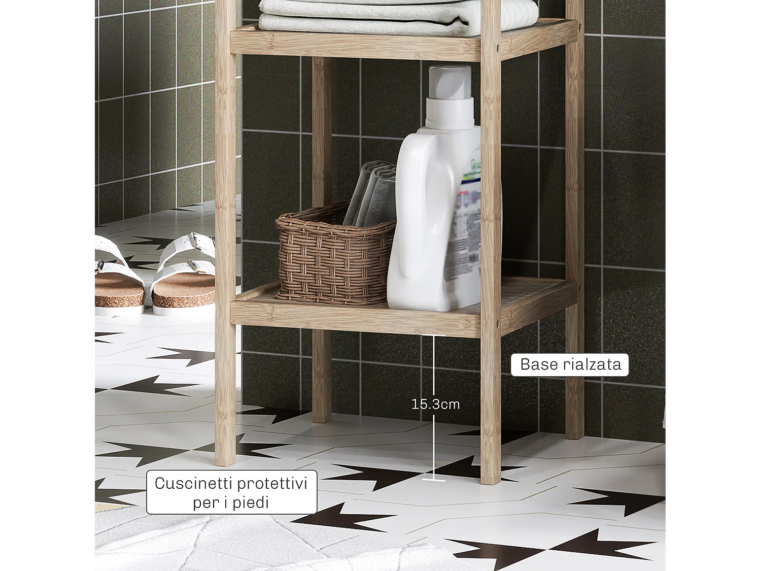 Mobile bagno moderno a 4 livelli in bambù 33x31x110 cm color legno