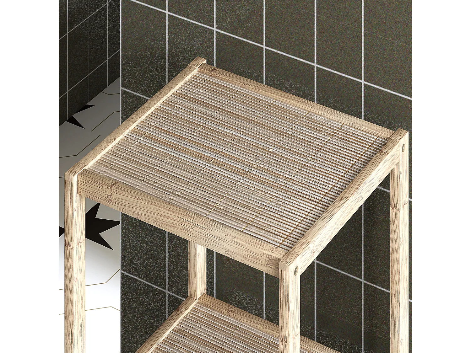 Mobile bagno moderno a 4 livelli in bambù 33x31x110 cm color legno
