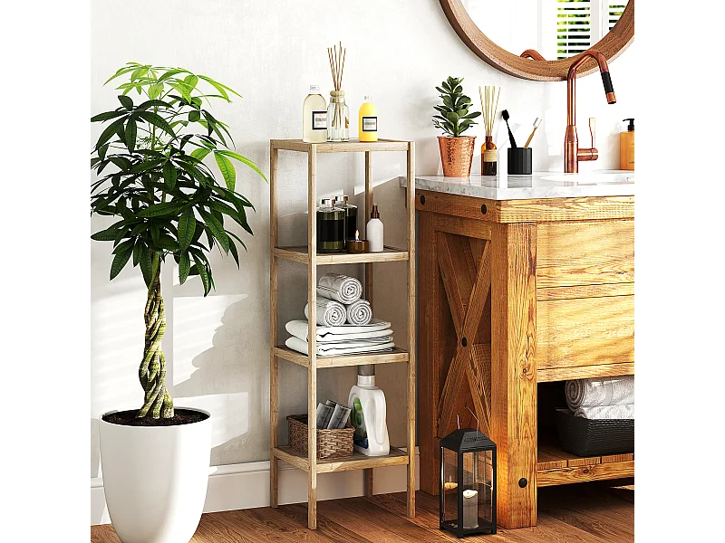 Mobile bagno moderno a 4 livelli in bambù 33x31x110 cm color legno