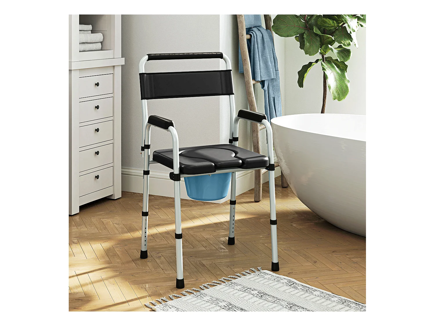 Sedia wc regolabile in altezza su 7 livelli e pieghevole nera