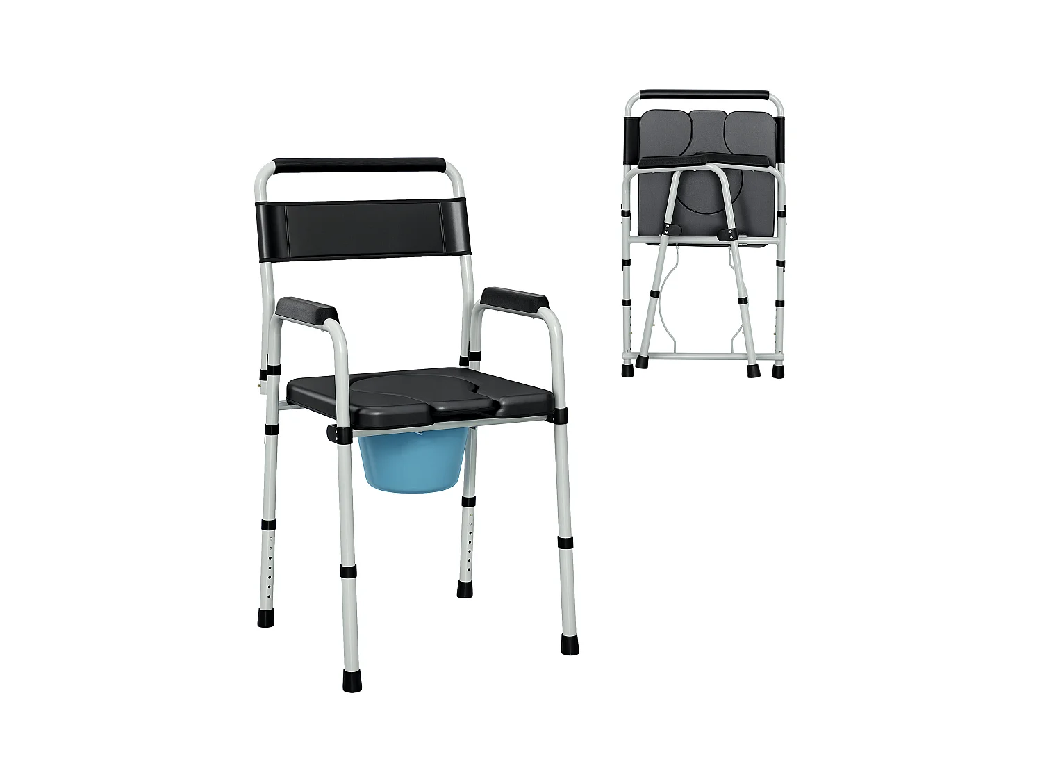 Sedia wc regolabile in altezza su 7 livelli e pieghevole nera