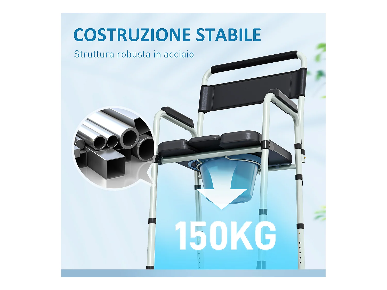 Sedia wc regolabile in altezza su 7 livelli e pieghevole nera