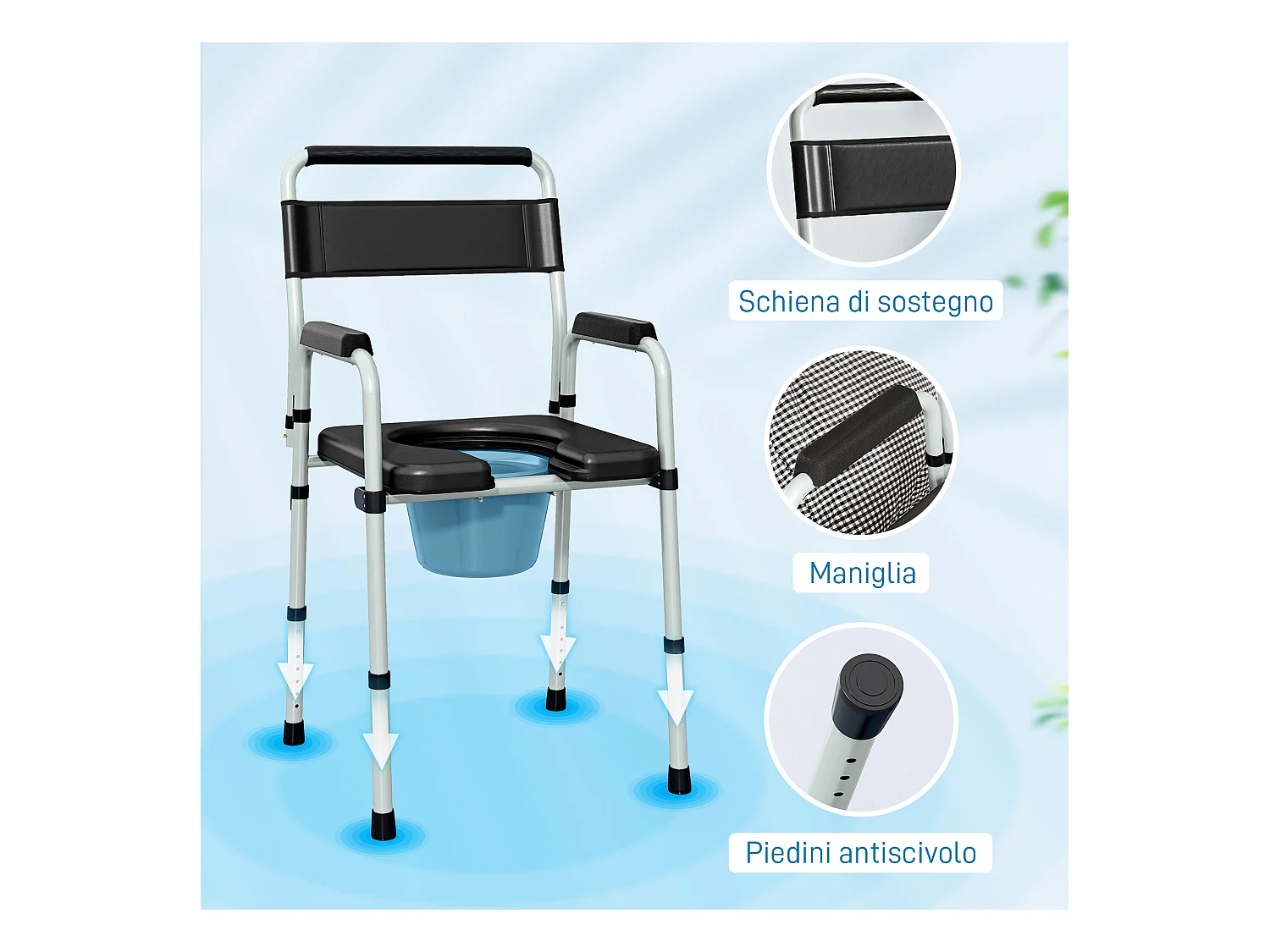 Sedia wc regolabile in altezza su 7 livelli e pieghevole nera