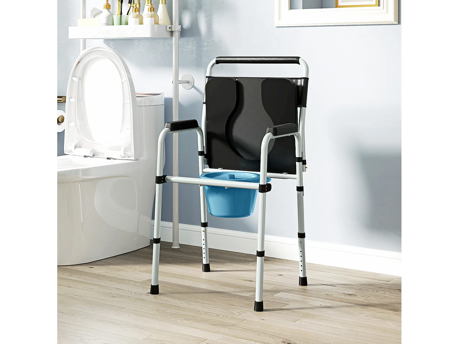 Sedia wc regolabile in altezza su 7 livelli e pieghevole nera