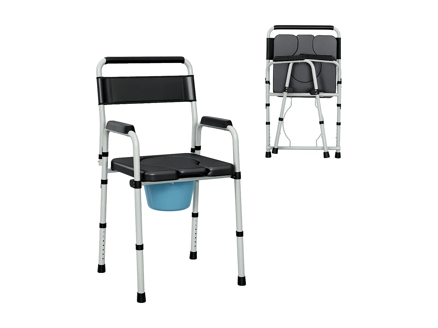 Sedia wc regolabile in altezza su 7 livelli e pieghevole nera