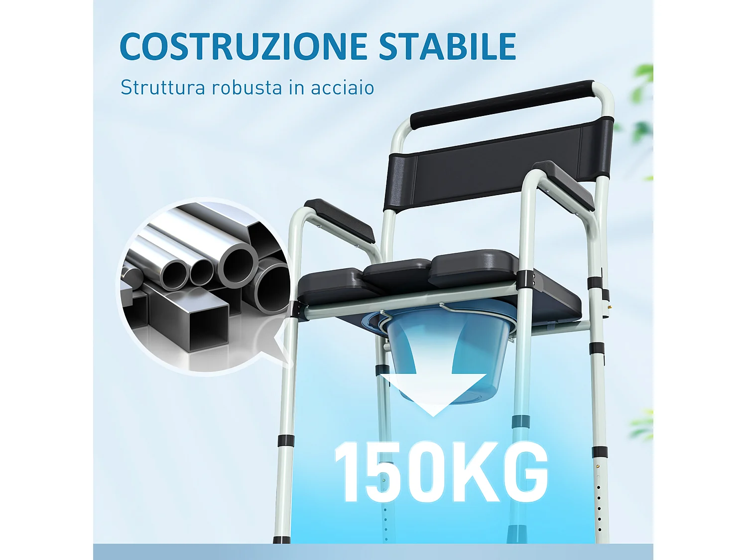 Sedia wc regolabile in altezza su 7 livelli e pieghevole nera