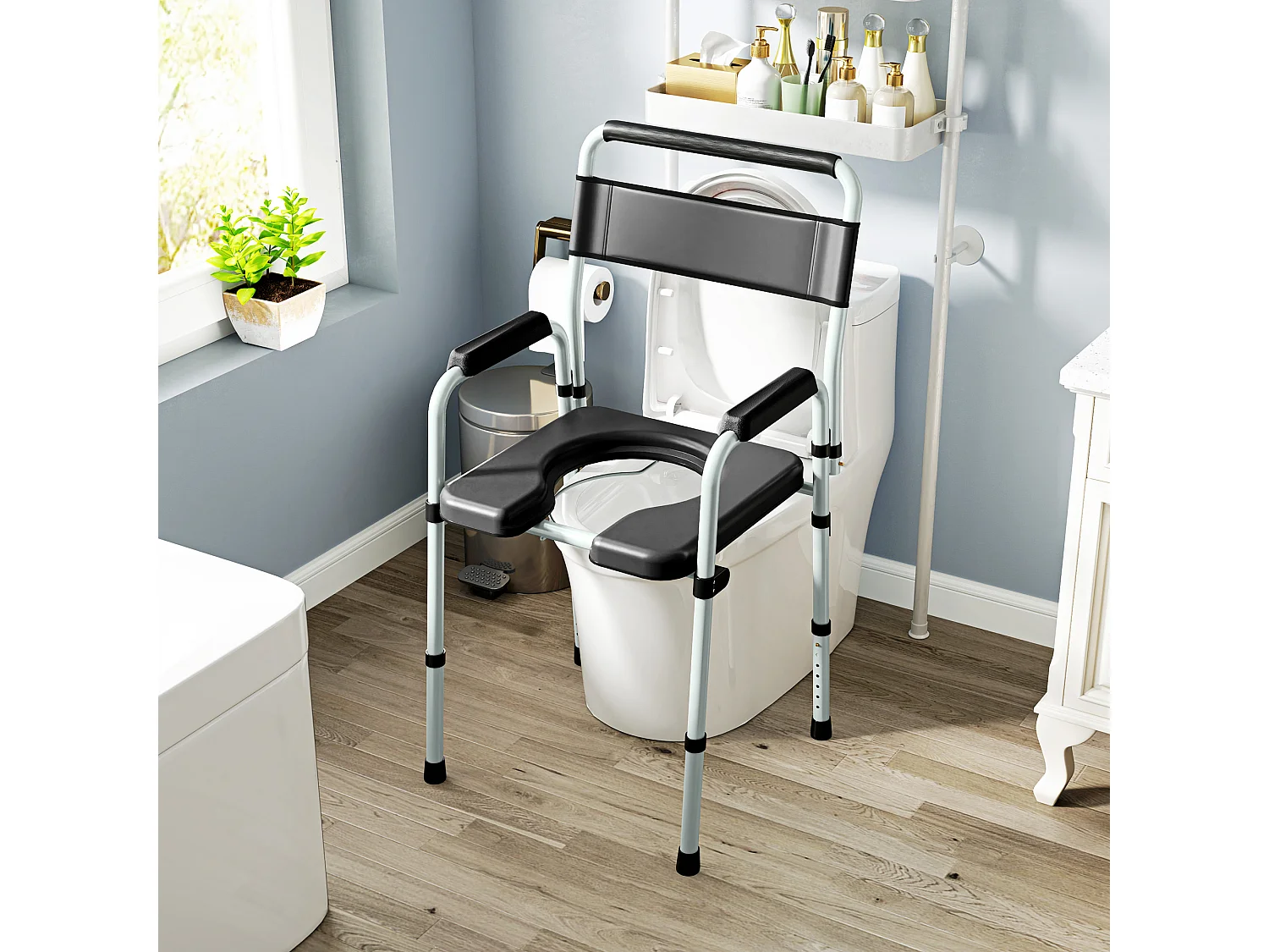 Sedia wc regolabile in altezza su 7 livelli e pieghevole nera