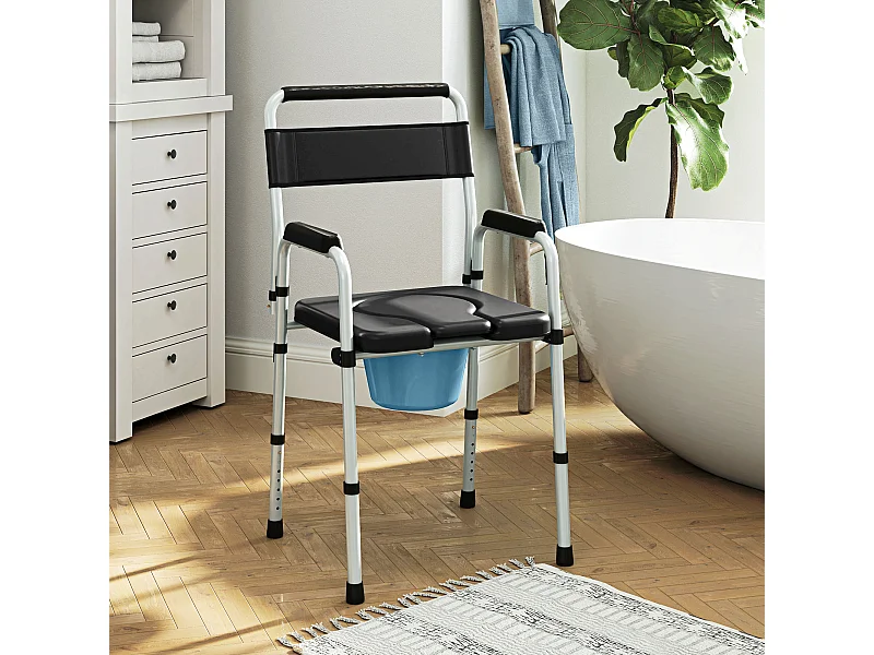 Sedia wc regolabile in altezza su 7 livelli e pieghevole nera