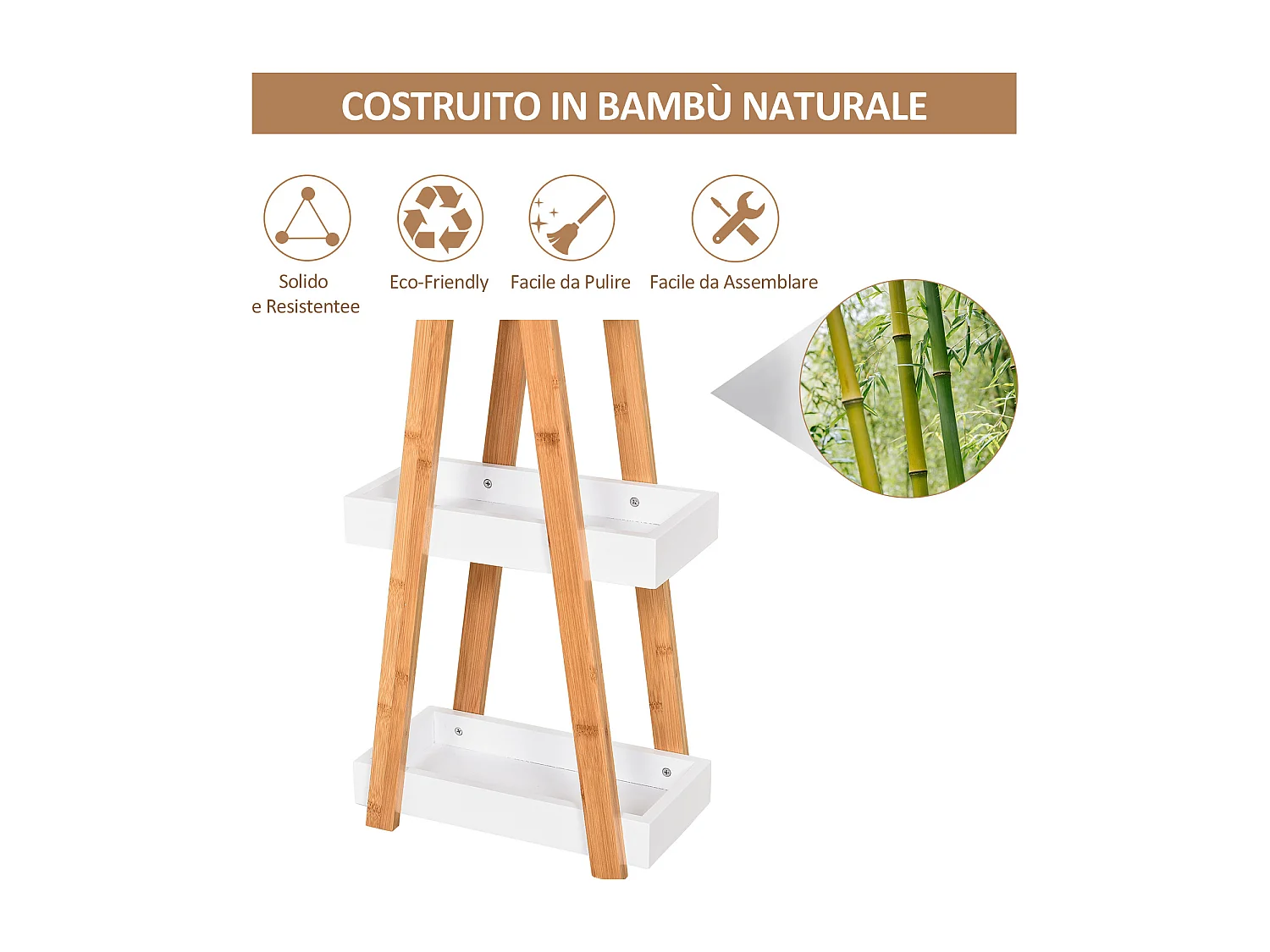 Scaffale bagno a 3 ripiani in mdf e bambù colore legno e grigio