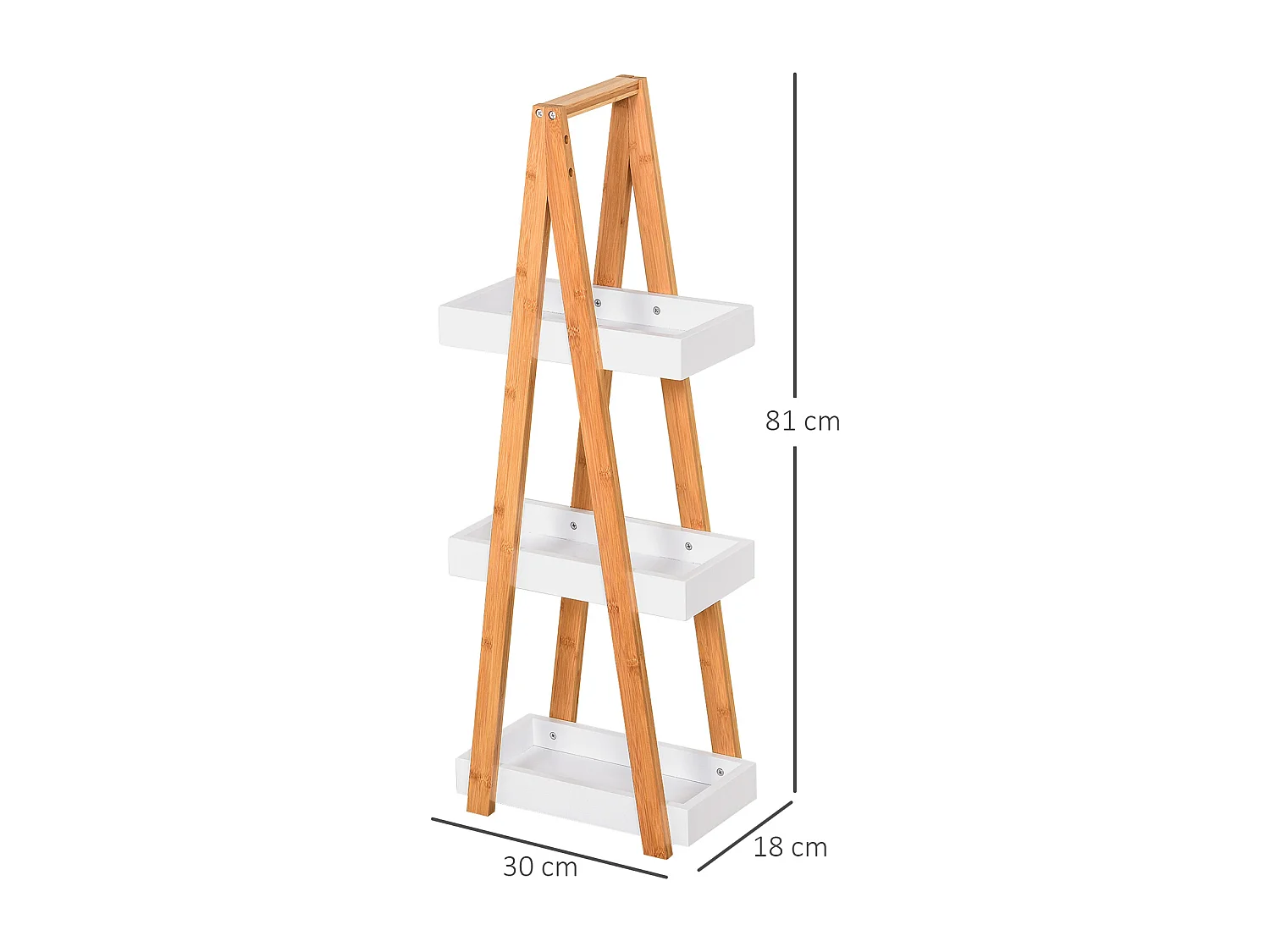 Scaffale bagno a 3 ripiani in mdf e bambù colore legno e grigio