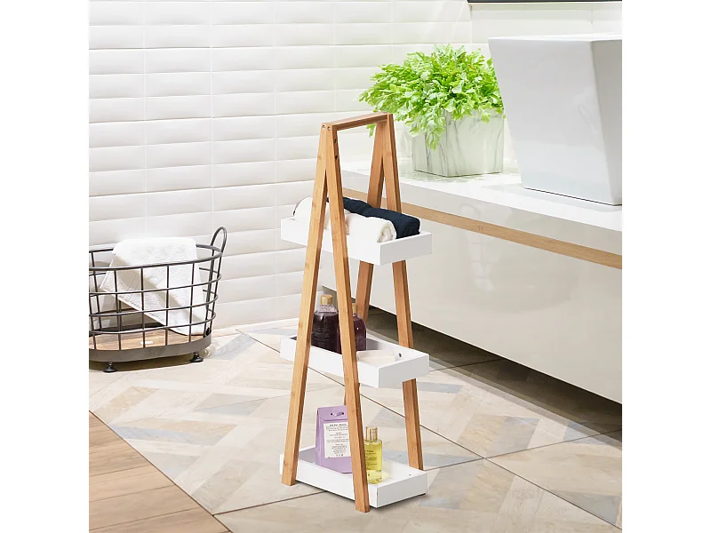 Scaffale bagno a 3 ripiani in mdf e bambù colore legno e grigio