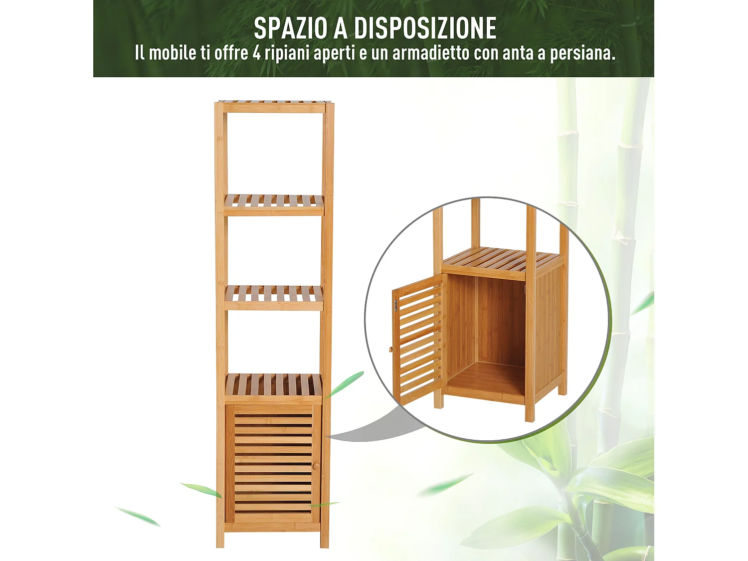 Mobile a colonna 4 ripiani per bagno in bambù